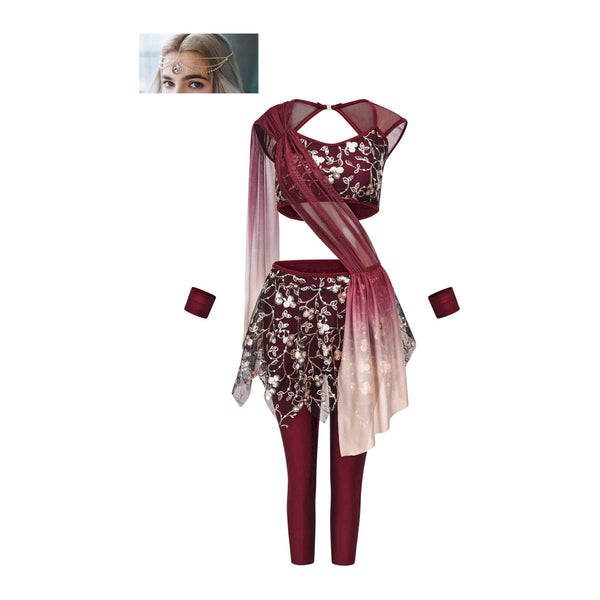 'Life and Joy' Burgundy Lyrical Two Piece Dance Costume