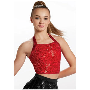 Balera Performance Cropped Sequin Halter Top - Red or Black