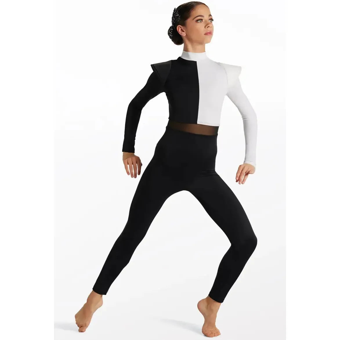 'Power' Black & White Unitard Dance Costume