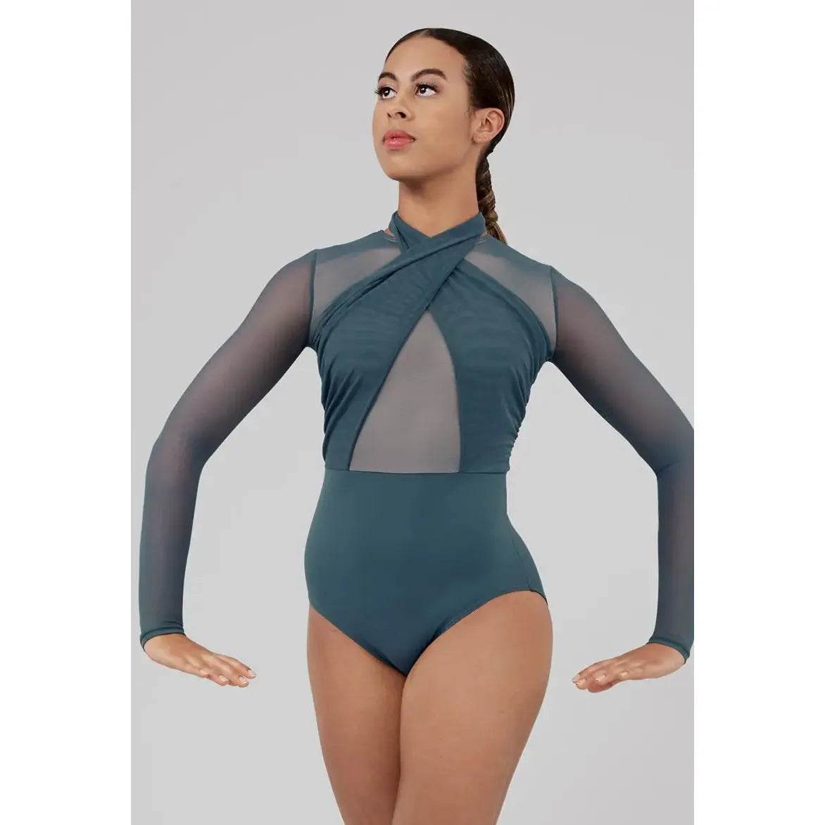 Mesh Halter Wrap Pine Leotard Dance Costume - size LA approx UK dress size 12/14