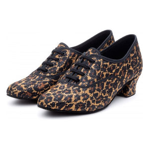 Glitter Animal Print Cuban Heel Suede Sole Ballroom Dance Shoes