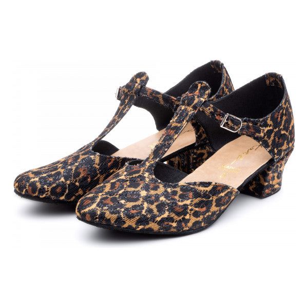 Black Glitter Leopard Print Cuban Heel Greek Dance Sandal Ballroom Practice Shoes