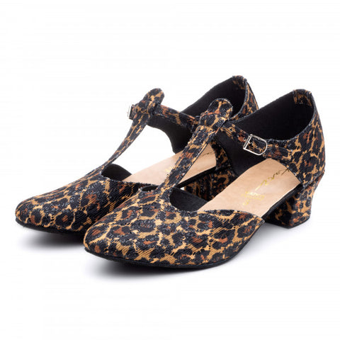 Black Glitter Leopard Print Cuban Heel Greek Dance Sandal Ballroom Practice Shoes