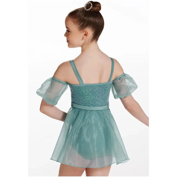 'Your Hand is Safe in Mine' Puff Sleeve Sequin Dress Dance Costume - Surf Green or Apricot