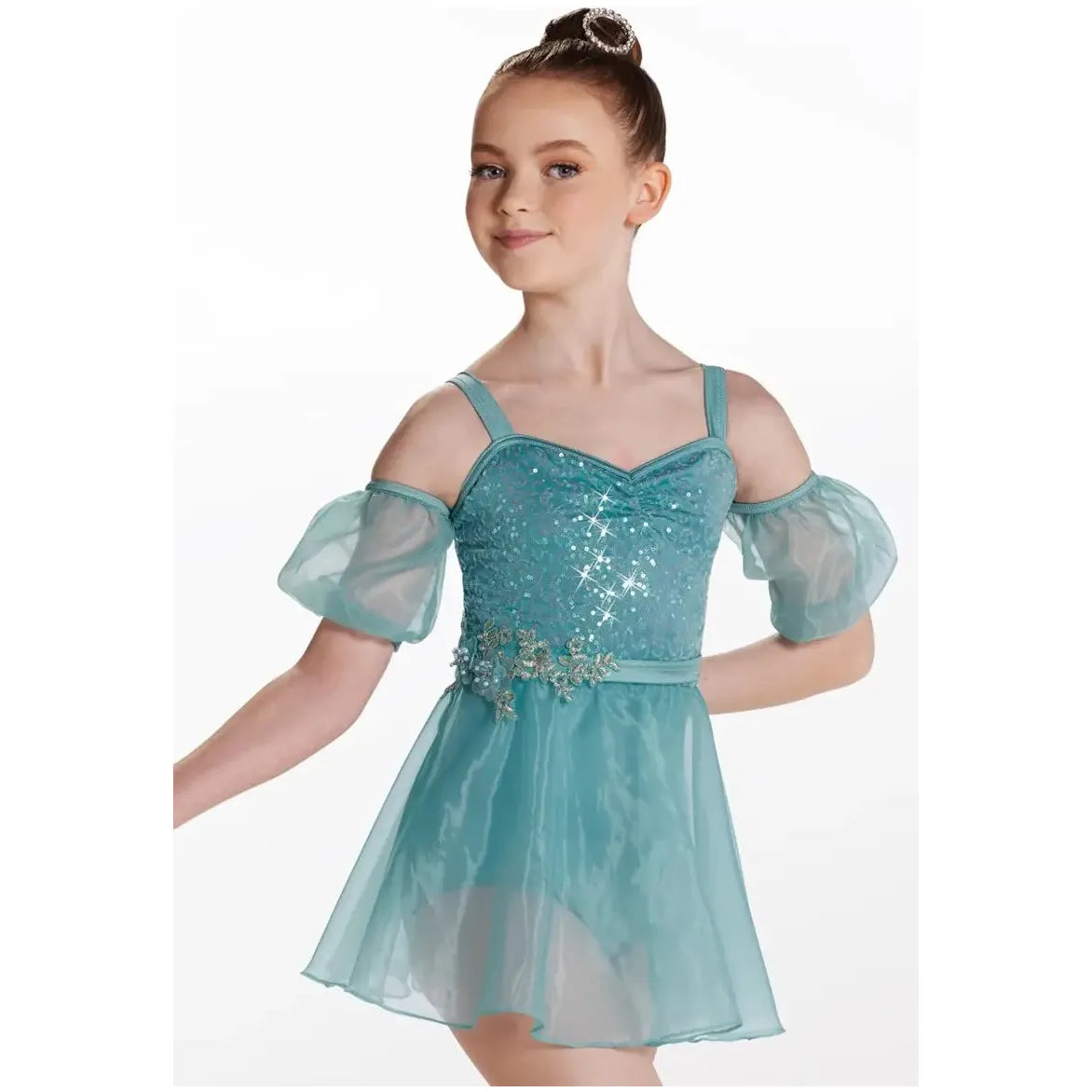 'Your Hand is Safe in Mine' Puff Sleeve Sequin Dress Dance Costume - Surf Green or Apricot