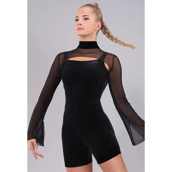 'Where Do You Go' Contemporary Lyrical Velvet Shrug Biketard Dance Costume - Black or Scarlet