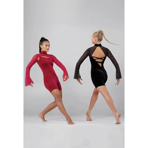 'Where Do You Go' Contemporary Lyrical Velvet Shrug Biketard Dance Costume - Black or Scarlet