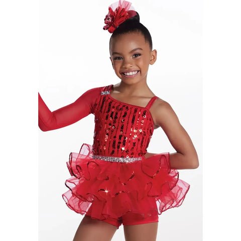 'Get Up and Dance' One Sleeve Sequin Tiered Dance Dress