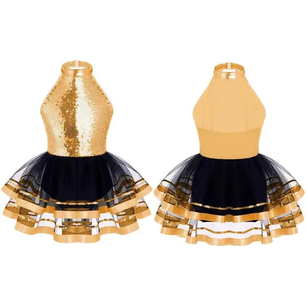 Champagne Gold & Black Sequin Tutu Skirt Dance Costume