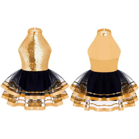 Champagne Gold & Black Sequin Tutu Skirt Dance Costume