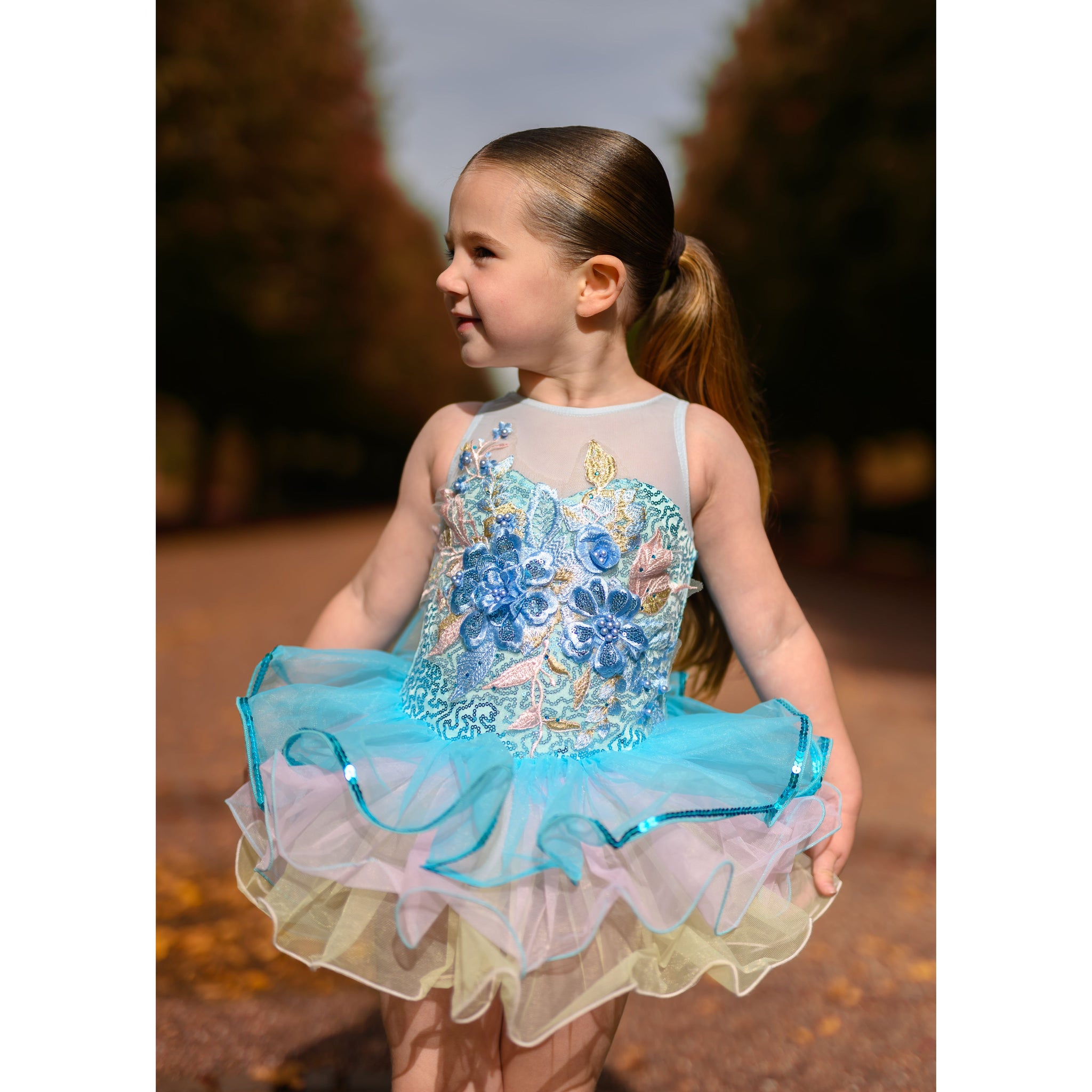 'Arabella' Blue, Pink & Yellow Floral Tutu Ballet Costume