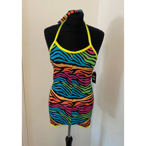 PRE-LOVED Bright Multicolour Halterneck Biketard/Unitard - age 11-13