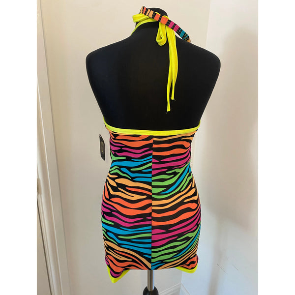 PRE-LOVED Bright Multicolour Halterneck Biketard/Unitard - age 11-13