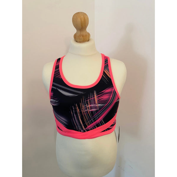 PRE-LOVED Black & Neon Pink Racer Back Crop Top | Activewear Top - age 11-13