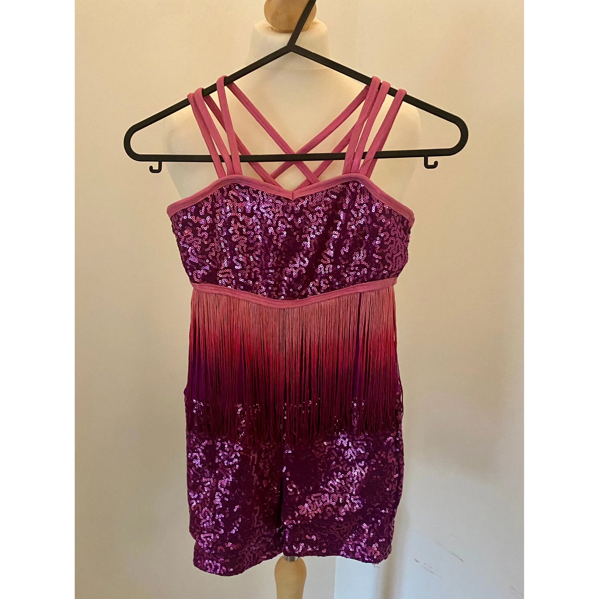 HIRE - Wild Berry Pink Ombre Tassel Sequin Unitard