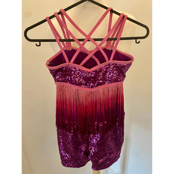 HIRE - Wild Berry Pink Ombre Tassel Sequin Unitard