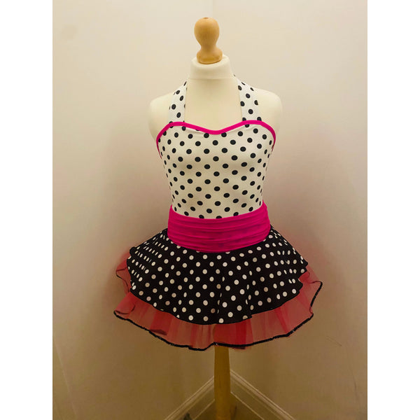 'CeCe' Pink, Black & White Polka Dot Halterneck Dance Dress