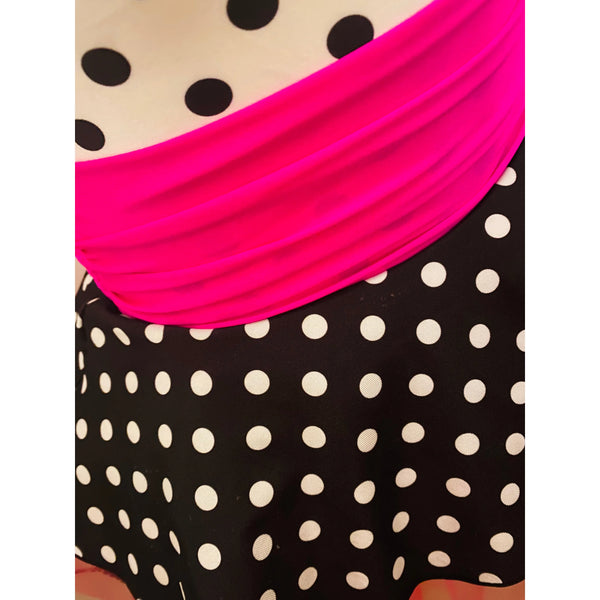 'CeCe' Pink, Black & White Polka Dot Halterneck Dance Dress