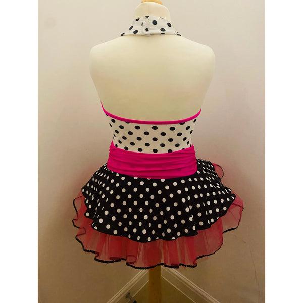 'CeCe' Pink, Black & White Polka Dot Halterneck Dance Dress