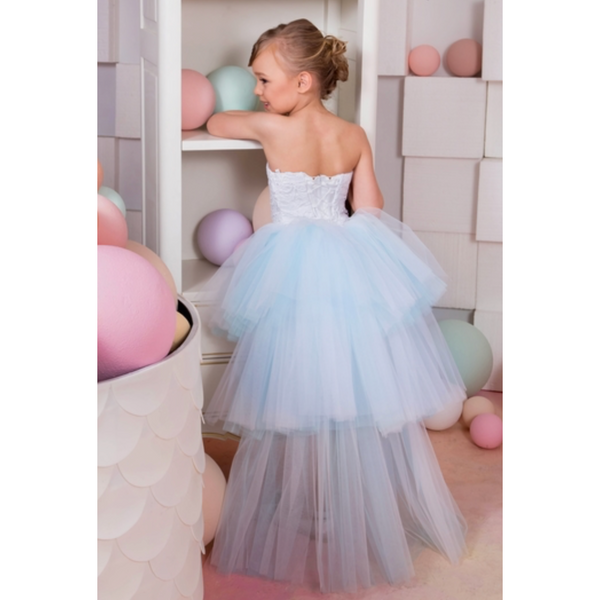 'Adela' Girls Waterfall Occasion Dress - Peach or Blue