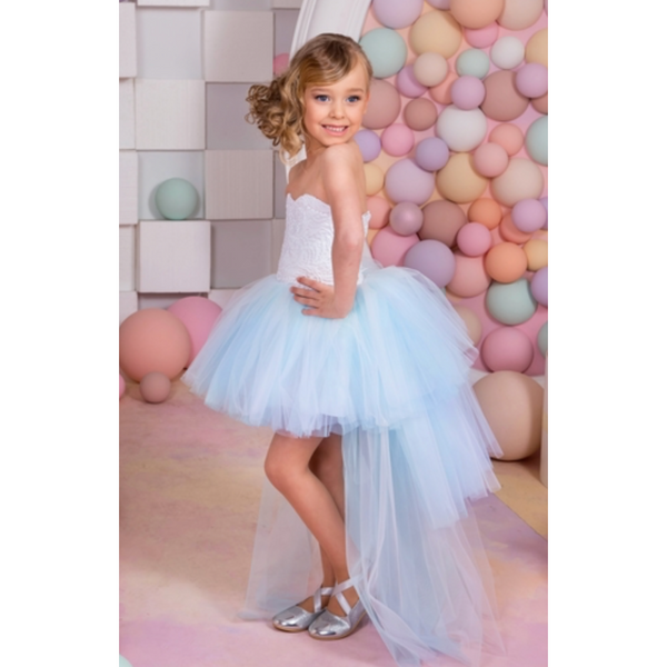 'Adela' Girls Waterfall Occasion Dress - Peach or Blue