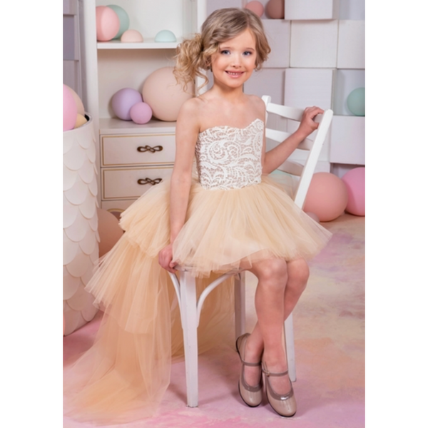 'Adela' Girls Waterfall Occasion Dress - Peach or Blue