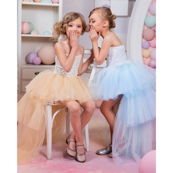 'Adela' Girls Waterfall Occasion Dress - Peach or Blue