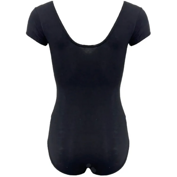 Girls Black Cap Sleeve Cotton Lycra Leotard