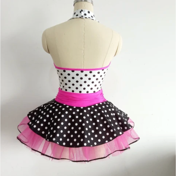 'CeCe' Pink, Black & White Polka Dot Halterneck Dance Dress