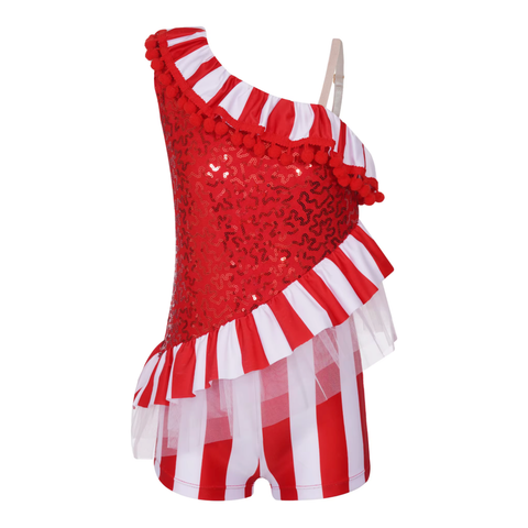 Red & White Candy Cane Christmas Dance Unitard