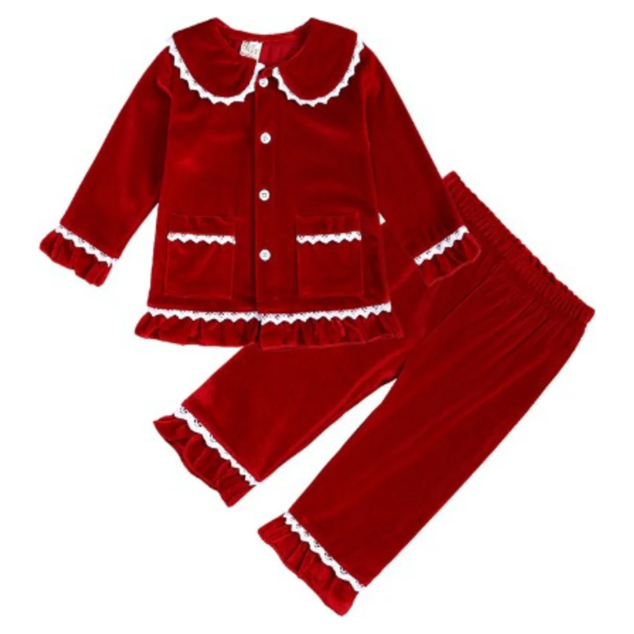 Girls Cotton Velour Red Christmas Pyjamas - blank