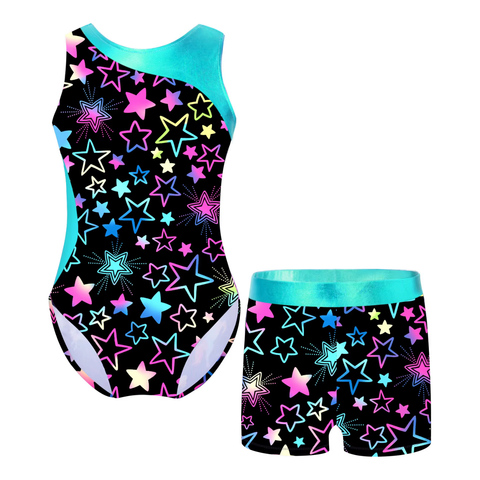 Turquoise Star Gymnastics Leotard & Shorts Set