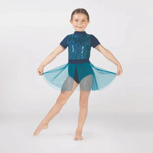 Teal Sequinned Cap Sleeved Leotard with Skirt