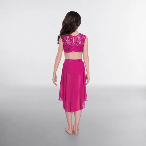 Sequin Lace Dipped Hem Lyrical Two Piece Costume - Magenta or Teal