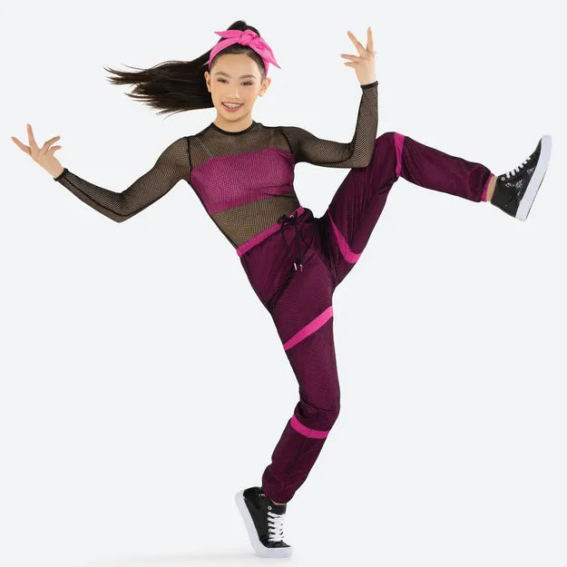 'Jump Around' Pink and Black Mesh Jumpsuit
