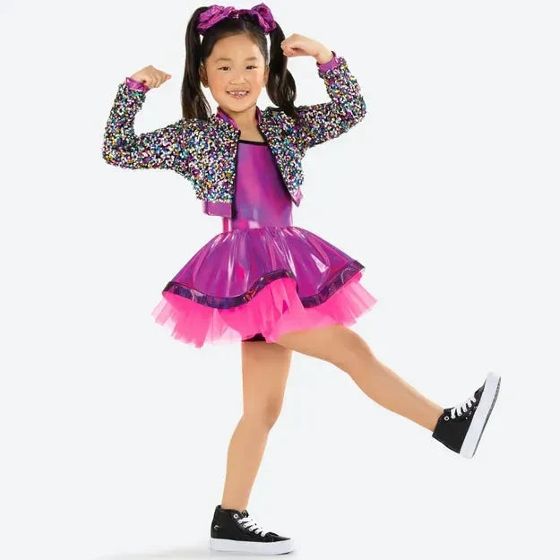 'Worldwide Party' Pink Foiled Metallic Dress & Sequin Jacket Dance Costume