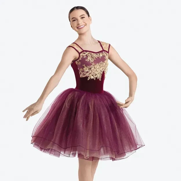 'A Song For You' Burgundy & Gold Ballet Tutu Skirted Leotard