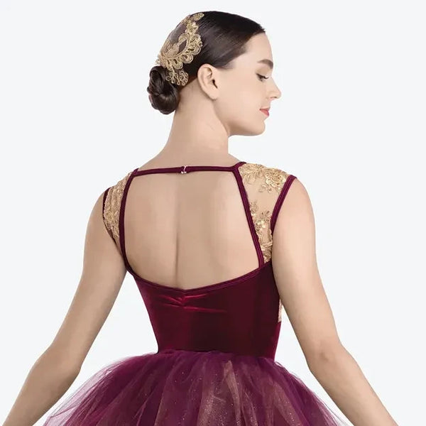 'A Song For You' Burgundy & Gold Ballet Tutu Skirted Leotard