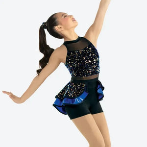 'Into the Groove' Sequin Velvet Skirted Biketard - Blue or Magenta