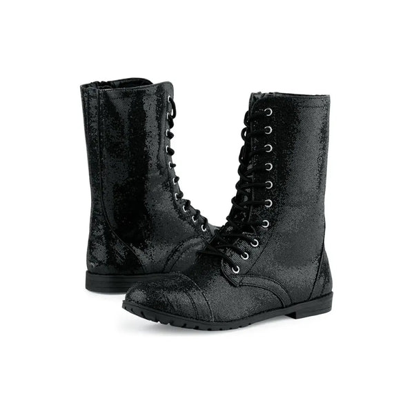 Balera Black Glitter Lace-Up Combat Street Commercial Dance Boots