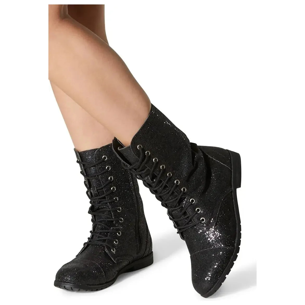 Balera Black Glitter Lace-Up Combat Street Commercial Dance Boots