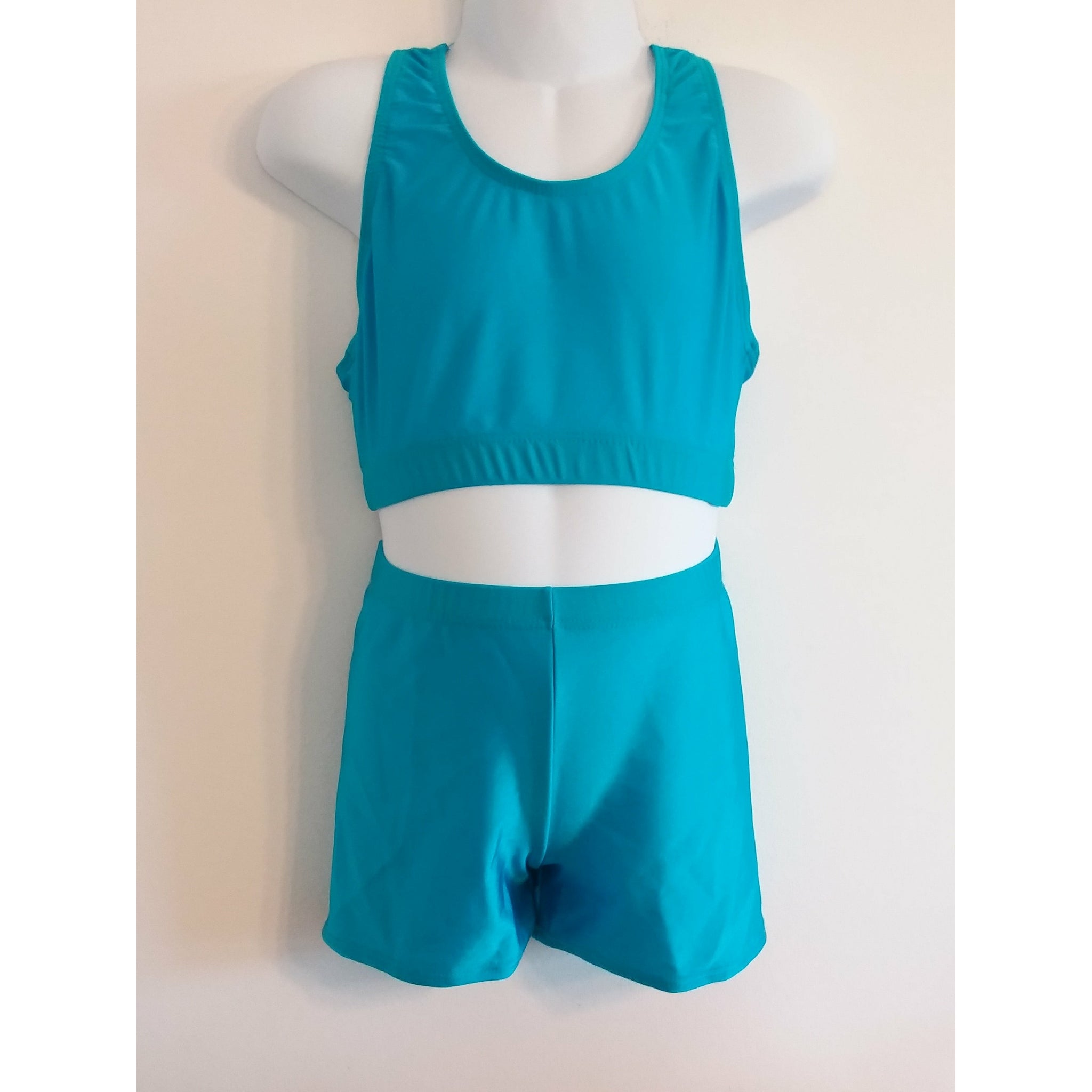 PRE-LOVED Turquoise Racer Back Crop Top & Shorts Set - age 7-8