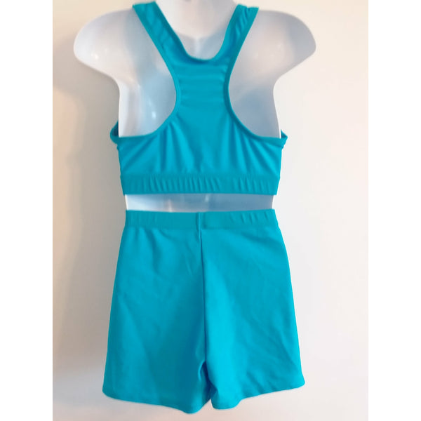 PRE-LOVED Turquoise Racer Back Crop Top & Shorts Set - age 7-8