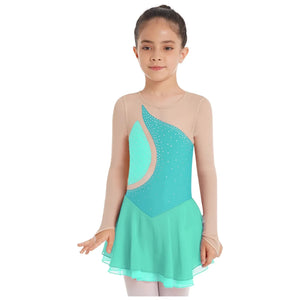 Figure Skating Ice Dance Dress | Long Sleeved Skirted Leotard