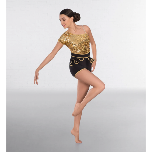 HIRE - Black & Gold Sequin One Shoulder Unitard